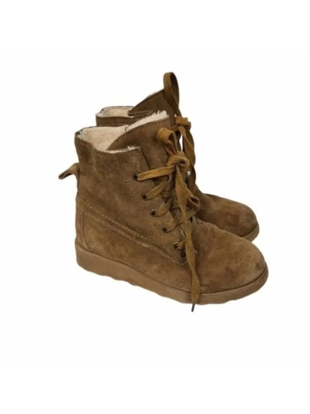 BearPaw Krista Youth Suede & Wool Lace Up Mid Calf Boots Girls 2